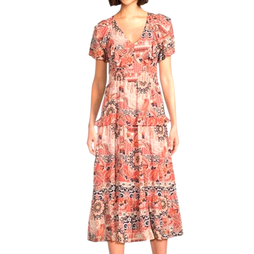 Nurture By Westbound Floral Boho Ruffled Tiered Dress, NWT, Large